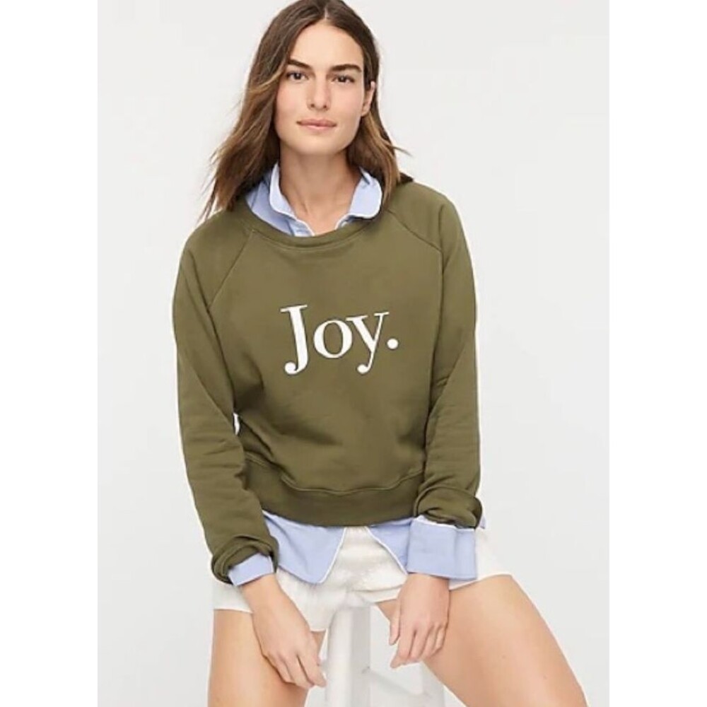 J.Crew Joy Sweatshirt – Olive Green Cotton Terry Crewneck
